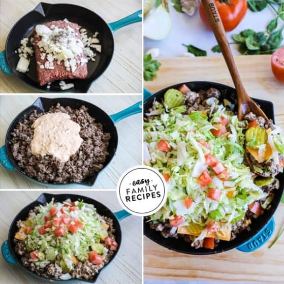 Big Mac made in one skillet without buns so it is gluten free and low carb