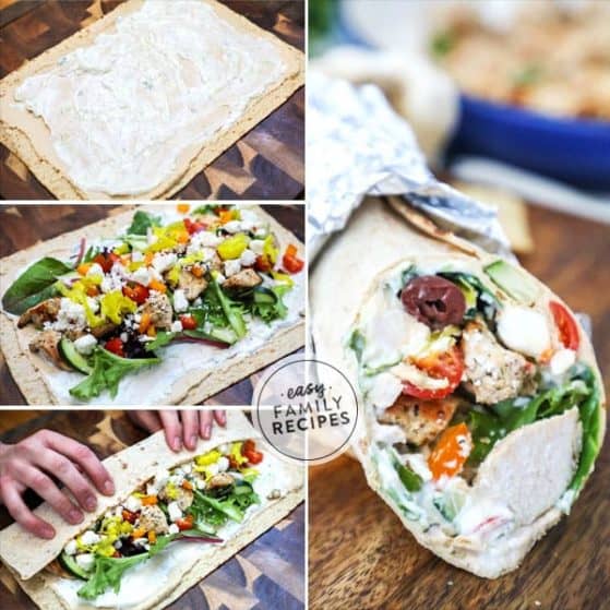 loaded greek chicken wraps are easy to make and loaded with flavors.