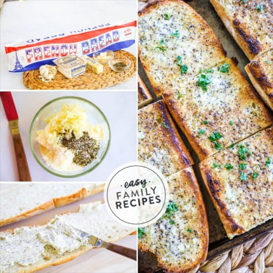 Garlic Bread Ingredients - Butter, garlic, italian herbs, cheese, bread