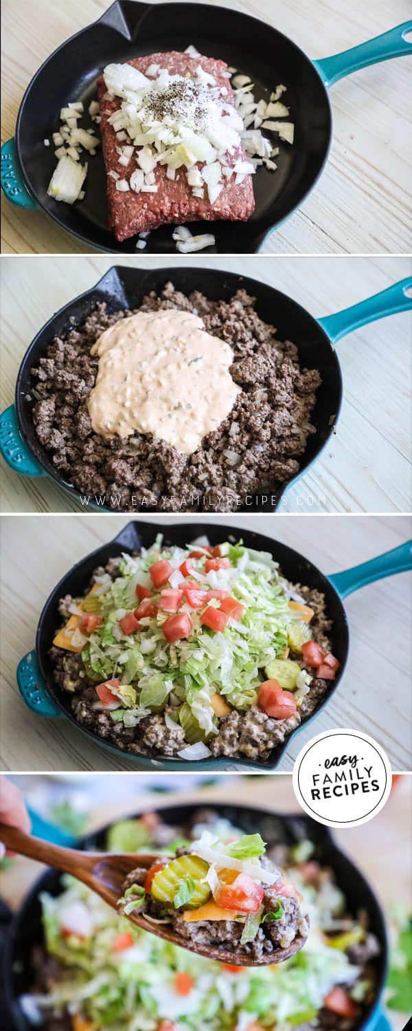 Steps to Make Big Mac Skillet for easy low carb dinner