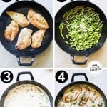 Process photos for how to make chicken and asparagus one skillet meal
