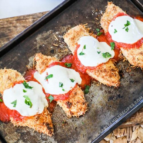 Recipe for Easy Baked Chicken Parmesan.