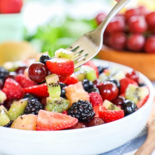 Easy Summer Fruit Salad with Dressing served in a bowl