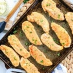 Crispy Baked Chicken Tenders fresh out of the oven and ready to serve.