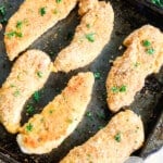 Oven Baked Chicken Tenders recipe prepared on a baking sheet.