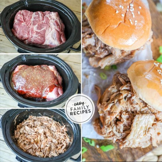 Crock Pot BBQ Pulled Pork made into sandwiches.