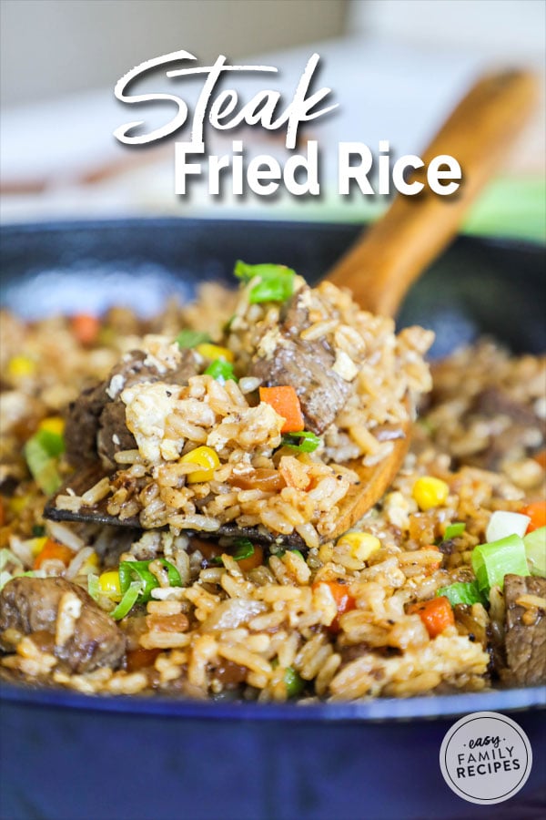 Steak Fried Rice being scooped up on a spatula