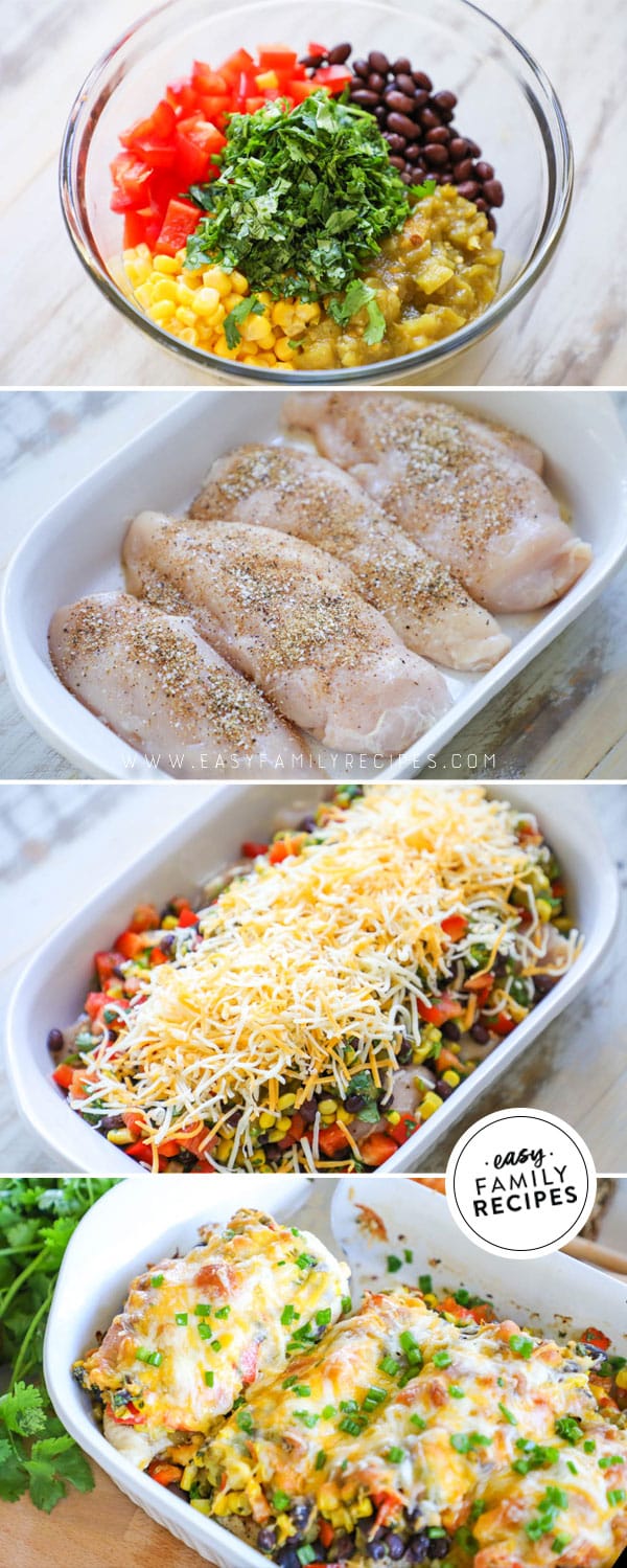 Steps for making easy one dish southwest chicken bake. 