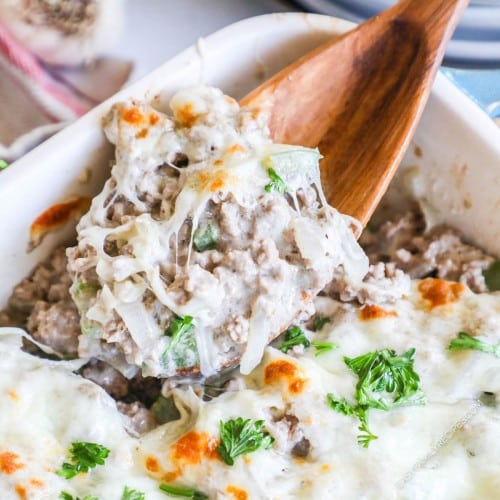 Big Spoonful of cheesy Philly Cheesesteak Casserole