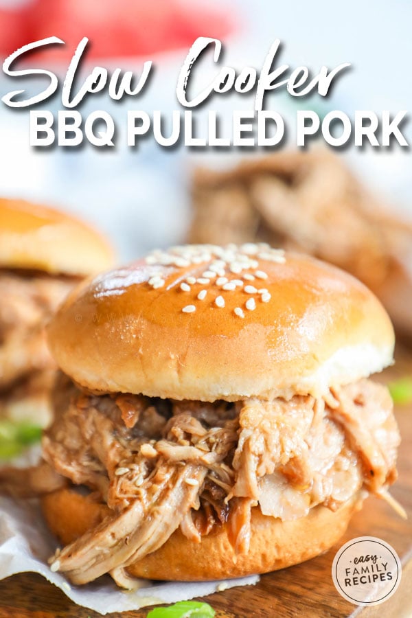 Slow Cooker BBQ Pulled Pork Sandwich on a sesame seed bun