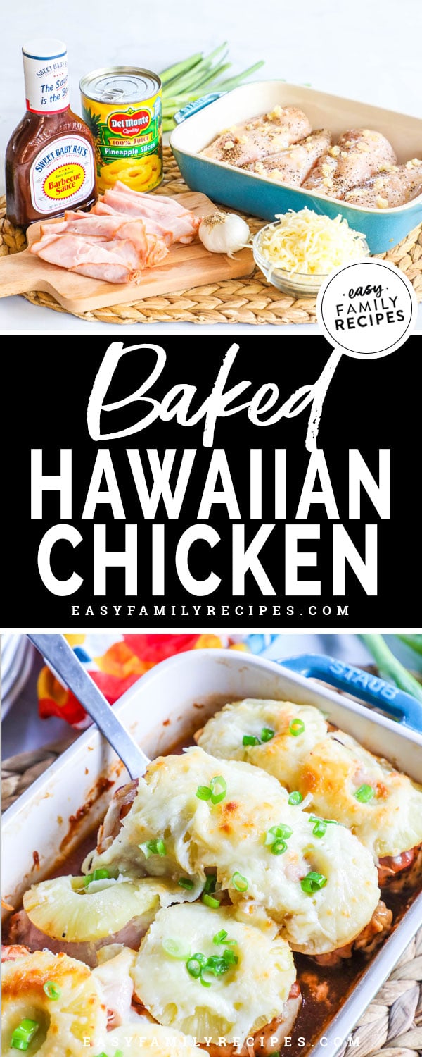 Hawaiian Baked Chicken Ingredients - Chicken breast, pineapple, bbq sauce, cheese