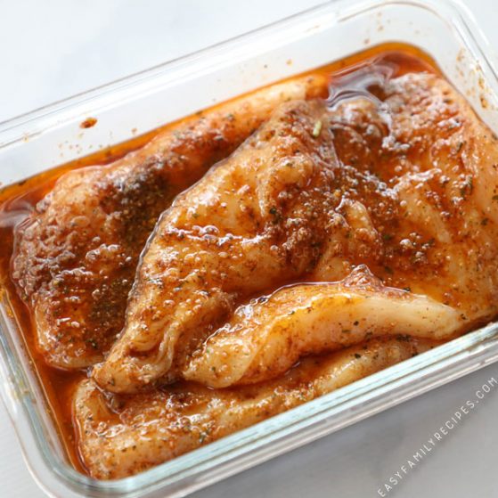 Chicken in Fajita Marinade in dish