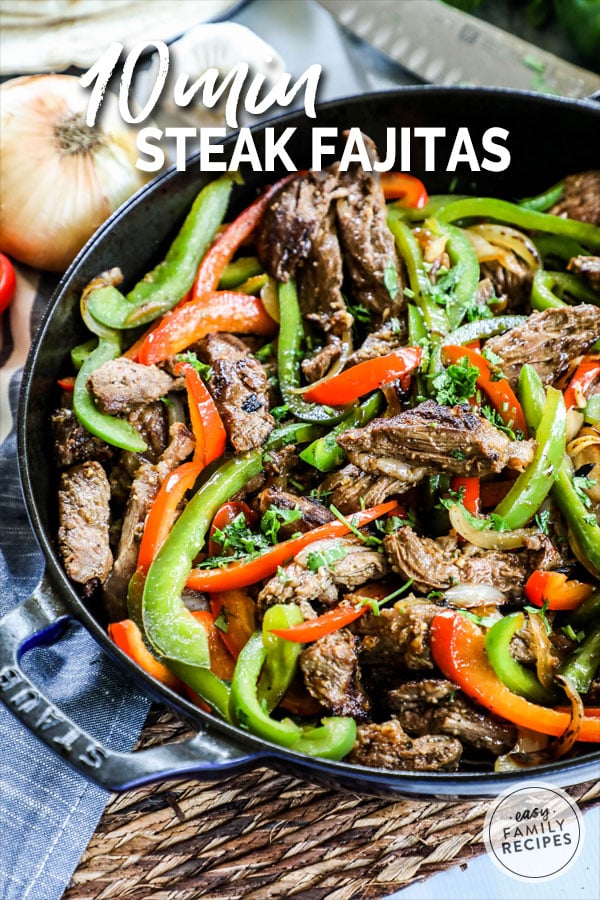 Easy Steak Fajitas made in a skillet