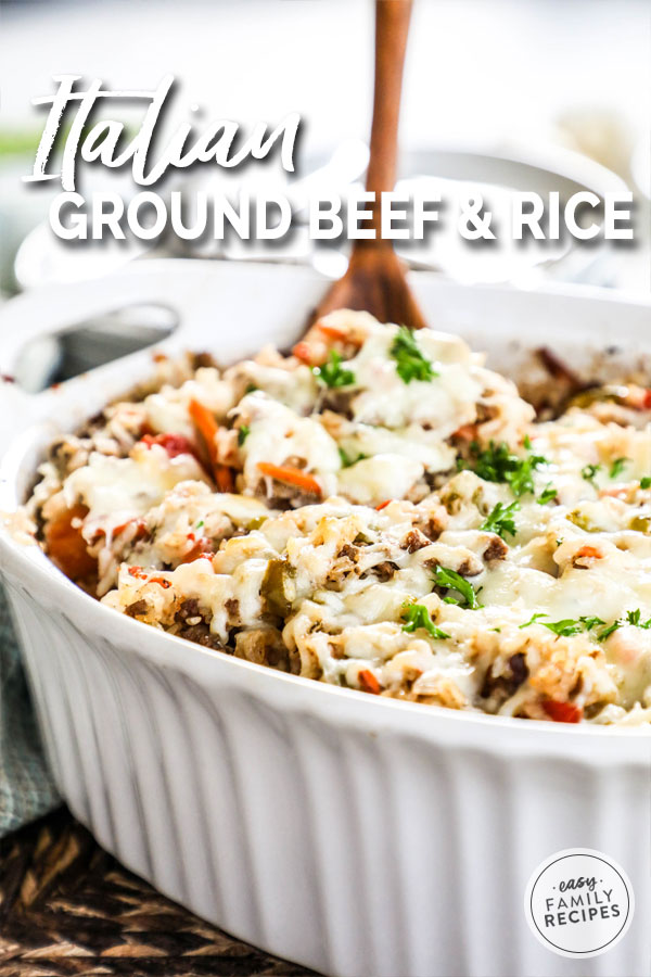 Italian Ground Beef and Rice Casserole garnished with parsley