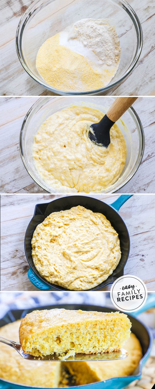 Process Photos for How to Make Buttermilk Cornbread in a Cast Iron Skillet