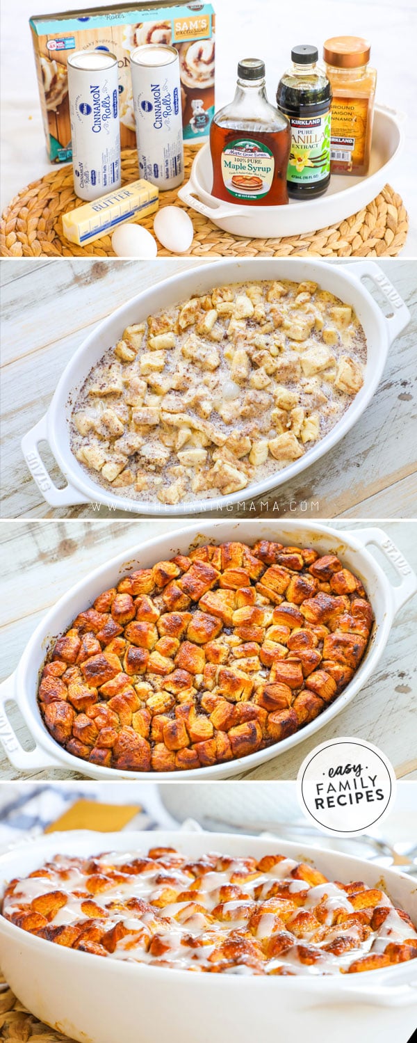 Process Photos for How to Make Cinnamon Roll Breakfast casserole with pillsbury cinnamon rolls