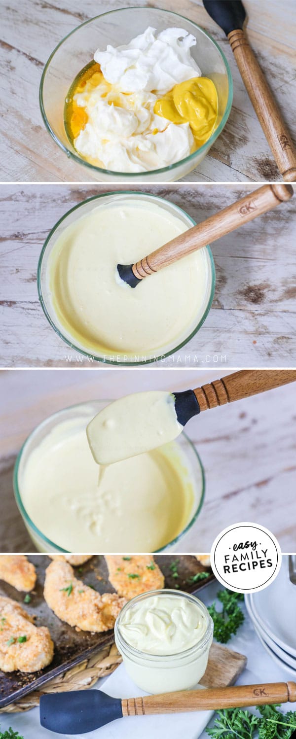 Steps for making honey mustard sauce.