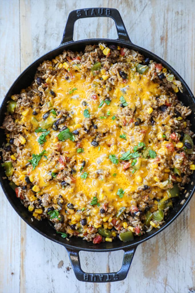 How to make Mexican ground beef skillet step 6: Garnish and serve warm.