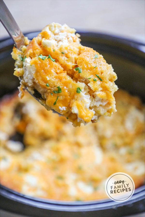 Serving Easy Crock Pot Corn Casserole as a side dish 