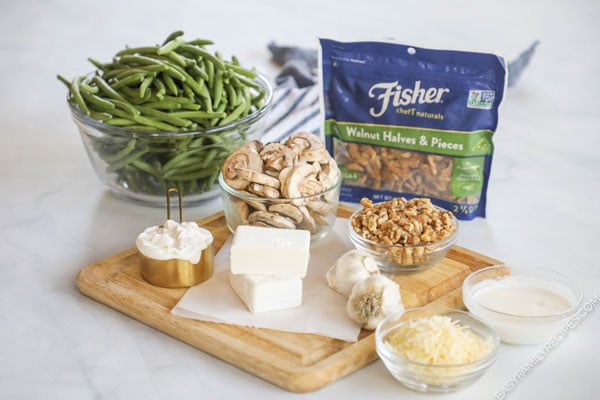 Ingredients for homemade gluten free green bean casserole