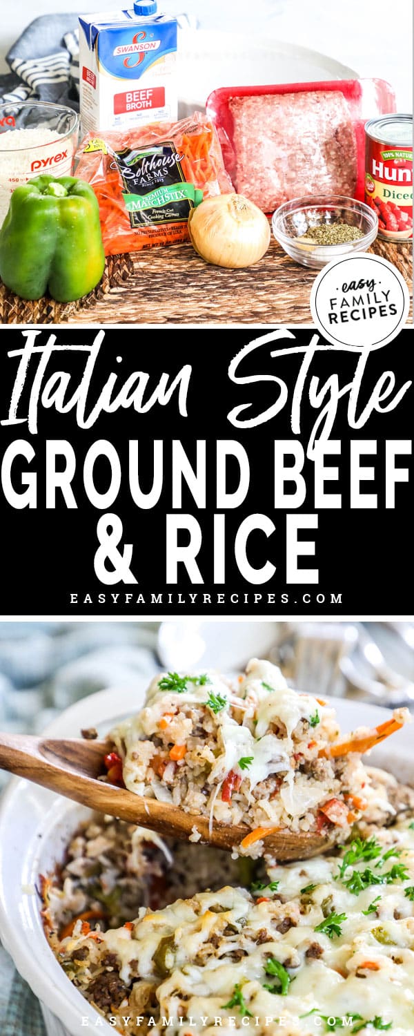 Two photos of italian ground beef and rice.