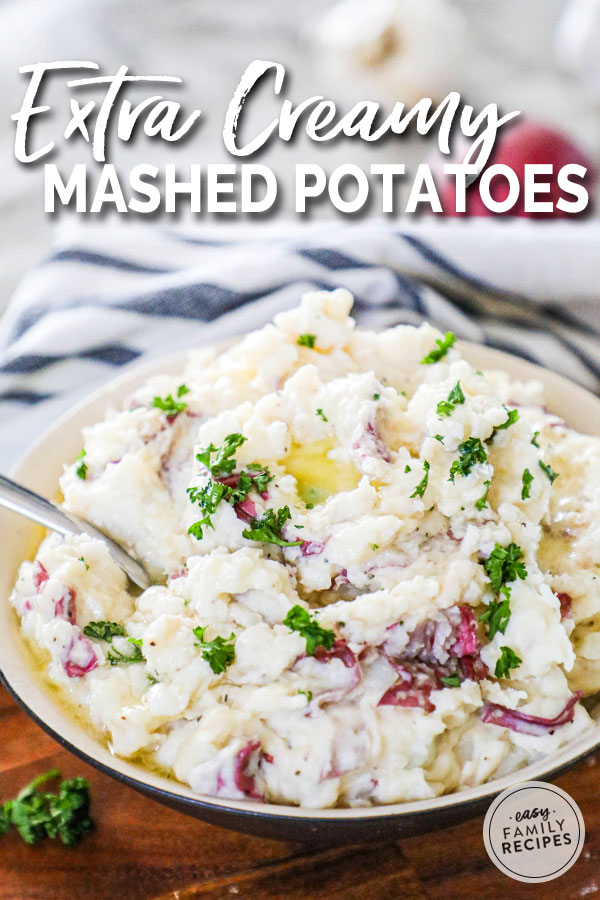 Creamy Garlic Mashed Potatoes made ahead in a bowl