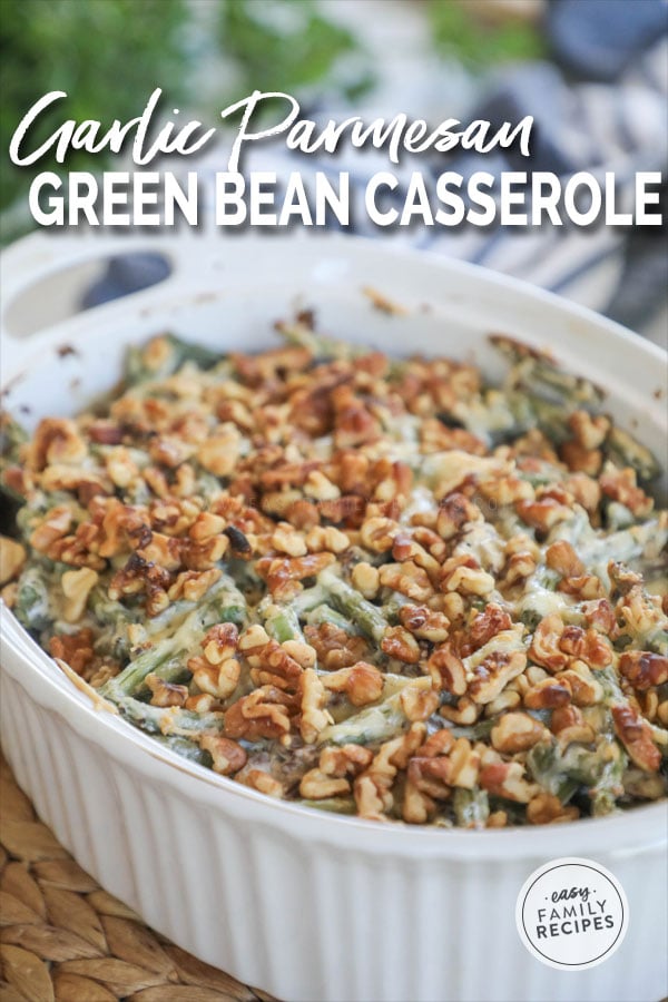 Homemade Green Bean Casserole in a casserole dish