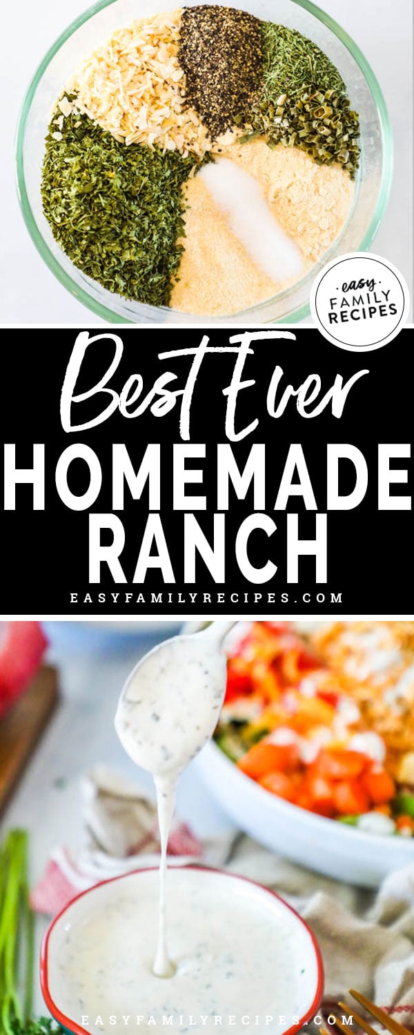 Homemade Ranch Dressing Ingredients including garlic, dill, buttermilk and pickle juice