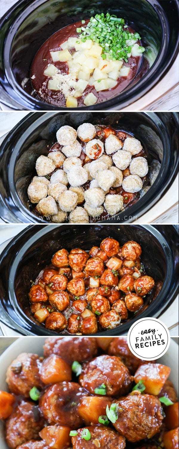 Process photos for making Hawaiian BBQ Meatballs