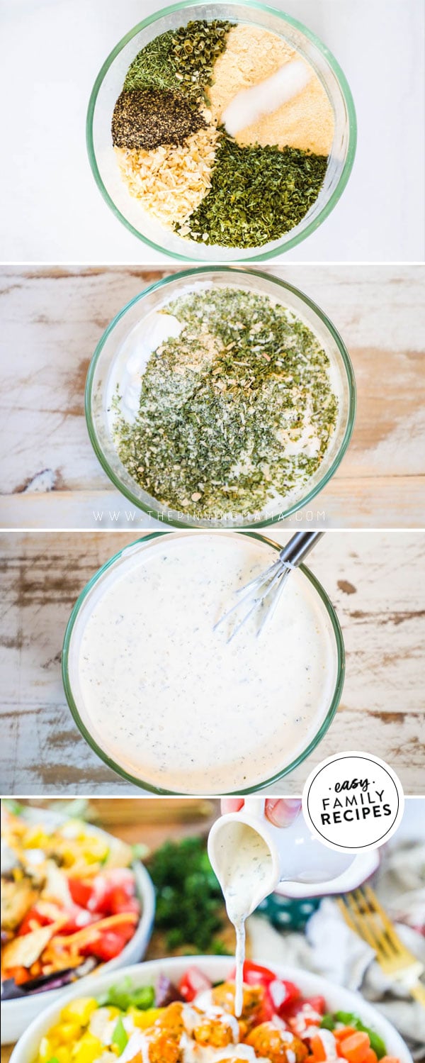 Process photos for how to make homemade ranch dressing