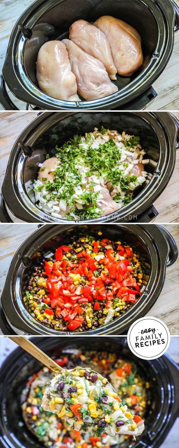 Process photos for how to make southwest chicken in a crockpot