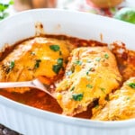 Salsa Chicken recipe prepared in baking dish ready to serve