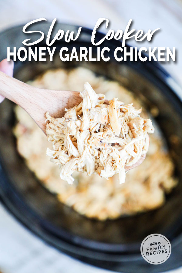 Honey Garlic CHicken beeing spooned out of the crockpot