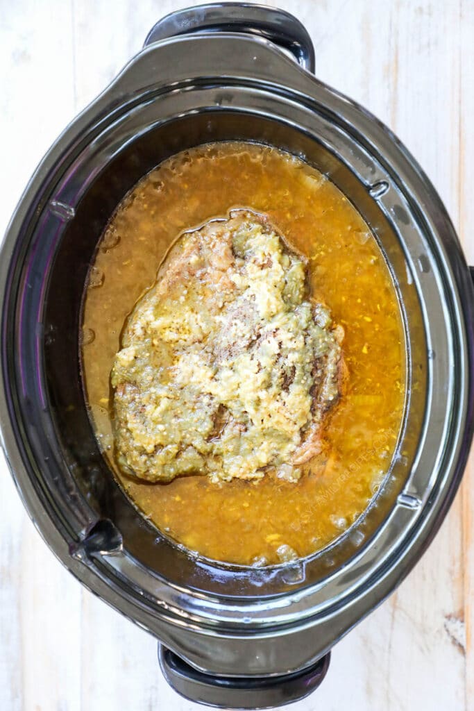 How to make Mexican Beef in crockpot step 2: Cover with salsa and cook for -8 hours.