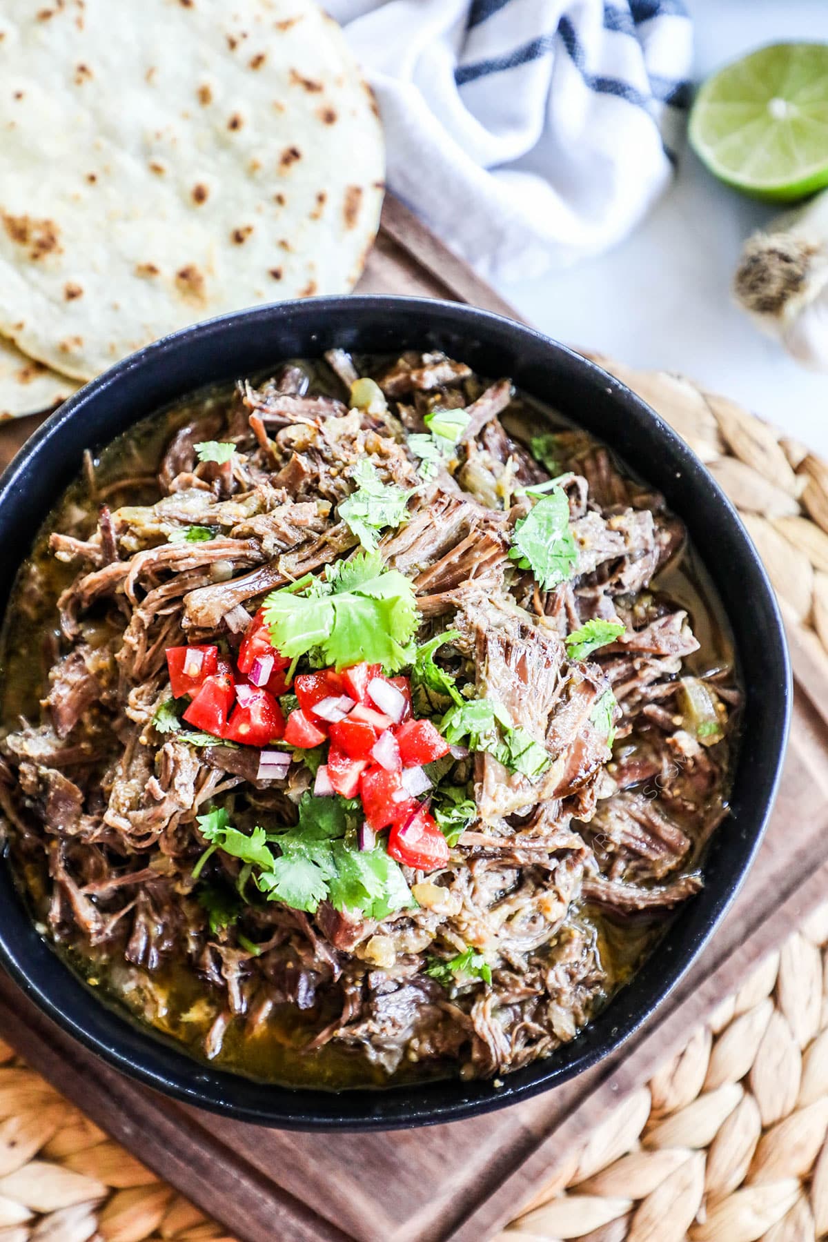 Mexican Shredded beef in a serving bowl.