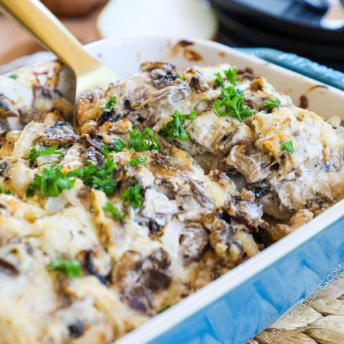 Mushroom Chicken Bake in Casserole Dish