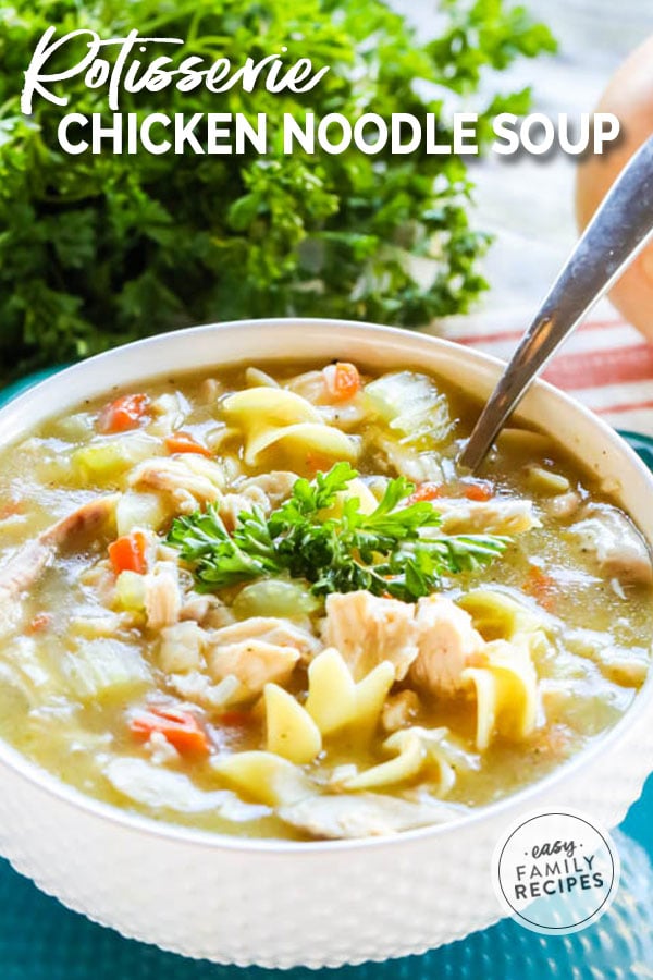 Best Chicken Noodle Soup in a bowl served thick and hot!