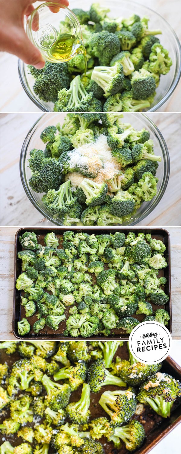 Process photos for how to bake broccoli in the oven