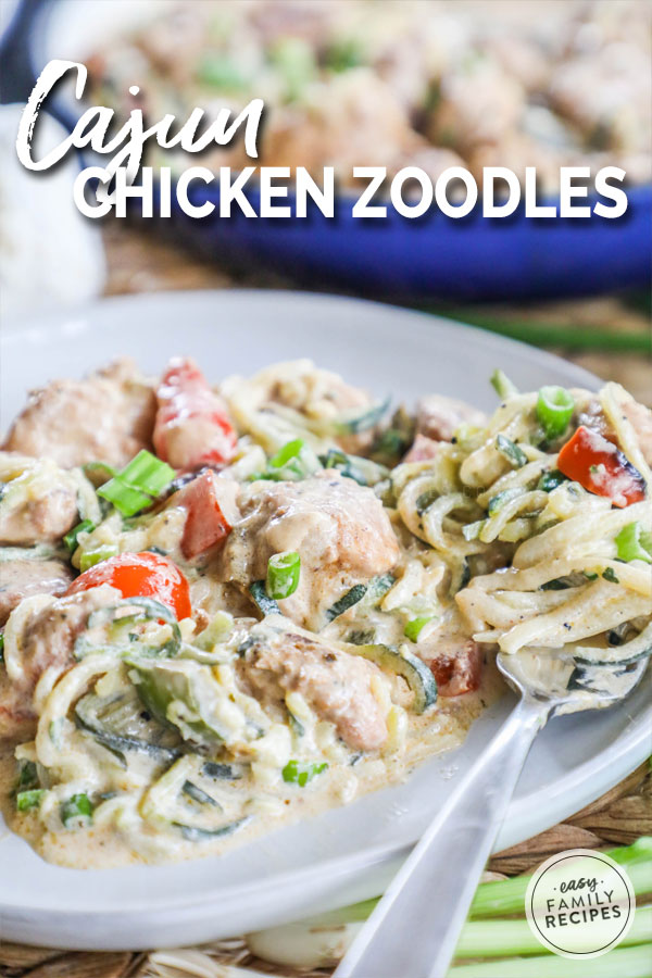 Cajun Chicken Alfredo zoodles served on a plate