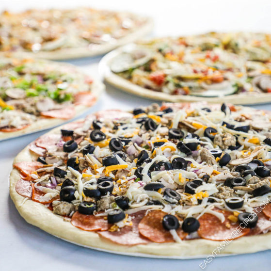Pizzas with different topping combinations