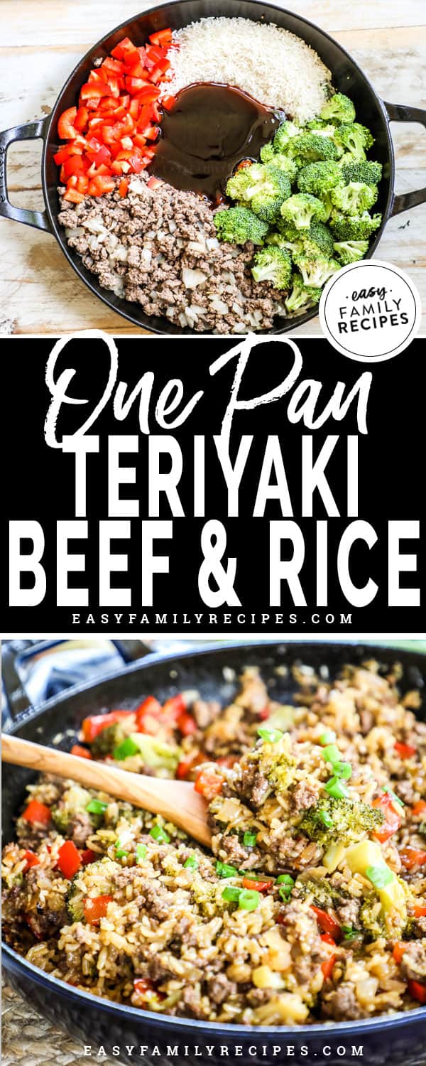 Teriyaki Beef and Rice Casserole made in a skillet