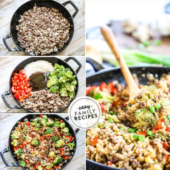 Step by Step making Teriyaki Ground Beef and Rice skillet
