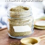 Italian seasonings inside of a spice jar