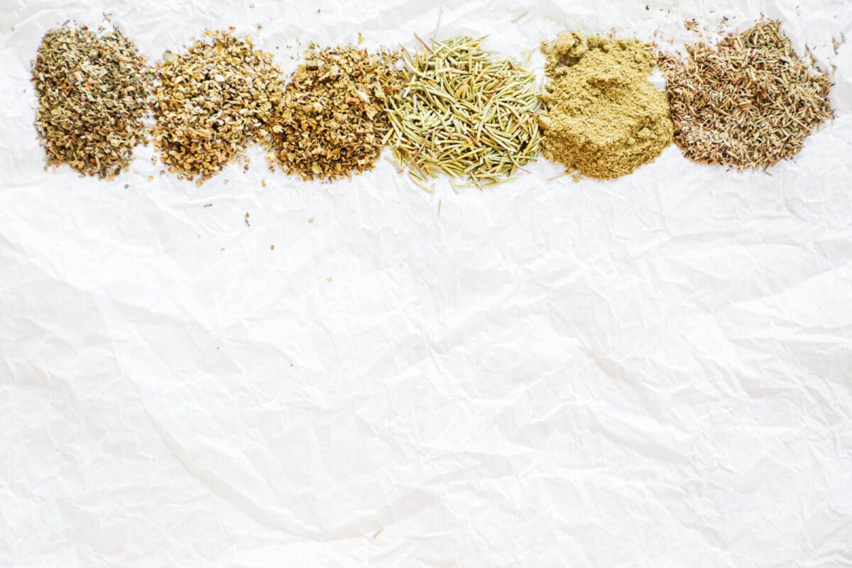 Italian Seasoning Ingredients including Thyme, sage, rosemary, marjoram, basil, oregano