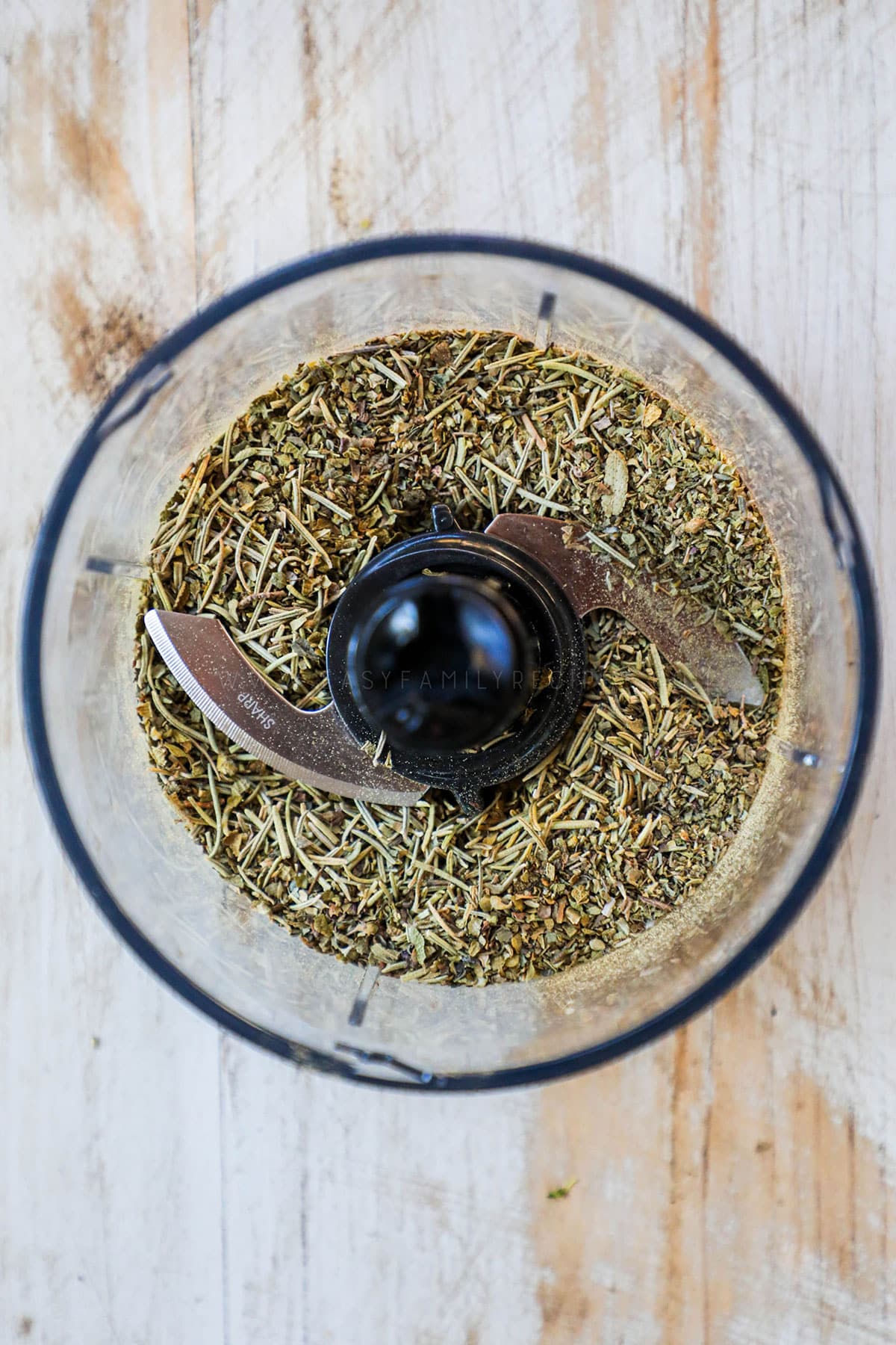 Seasonings inside of a food processor
