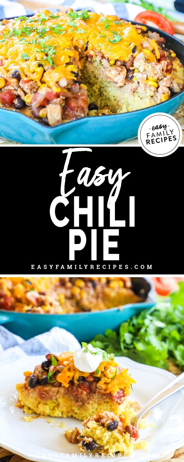 Chili pie in a pan and sliced on a plate