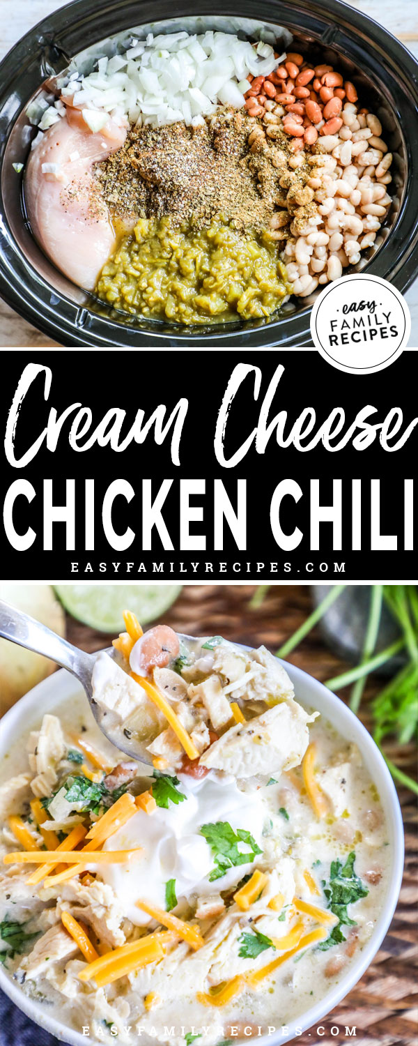 Cream Cheese Chicken Chili ready to cook in a crock pot