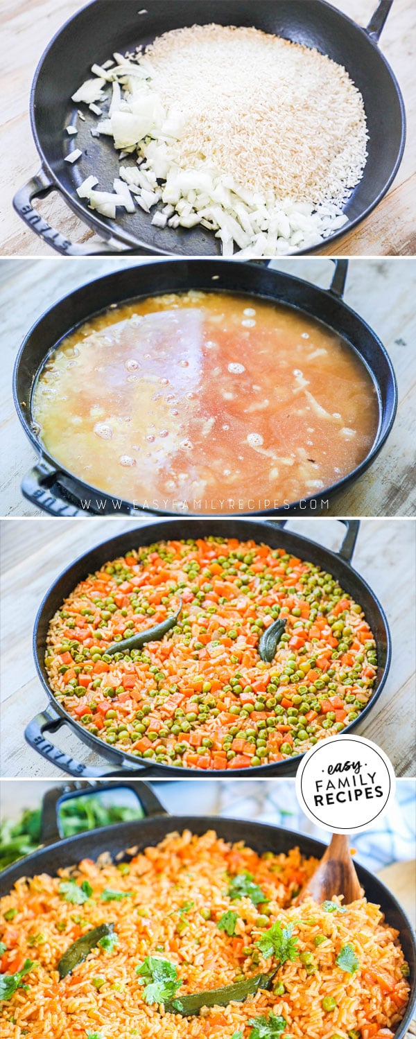 process photos for how to make Mexican rice in a skillet the easy way