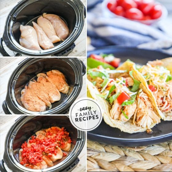 steps for making slow cooker shredded chicken tacos