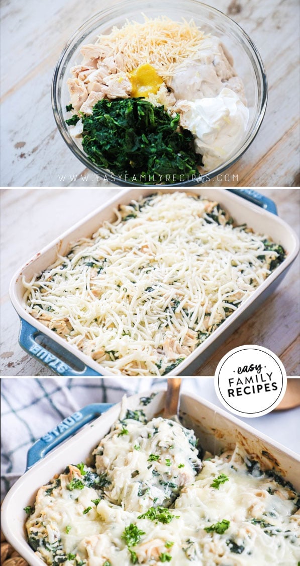 Process photos for how to make Baked Chicken Florentine Casserole